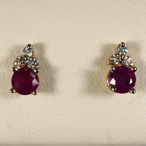 Jewelry - 14KY Gold Genuine Ruby & Diamond Earrings